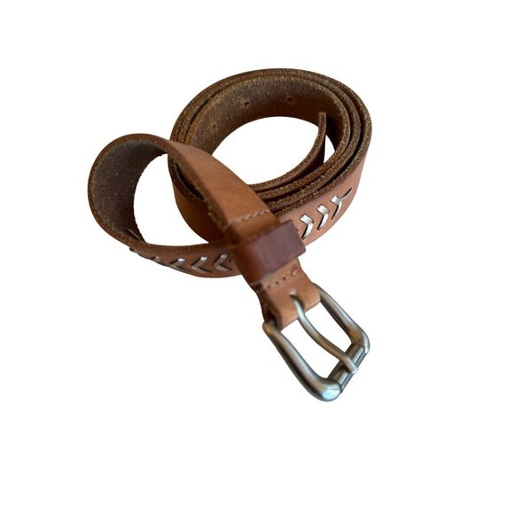 Leather Belt With Silver-Tone Buckle & Embellished Detailing For Men M - Picture 2 of 4